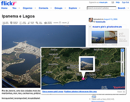 detalhe da tela do Flickr mostrando a localização da foto no mapa