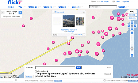 mapa mostrando localização de fotos próximas