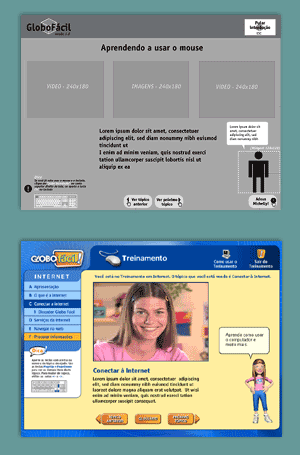 Wireframe and final screen of learning tool